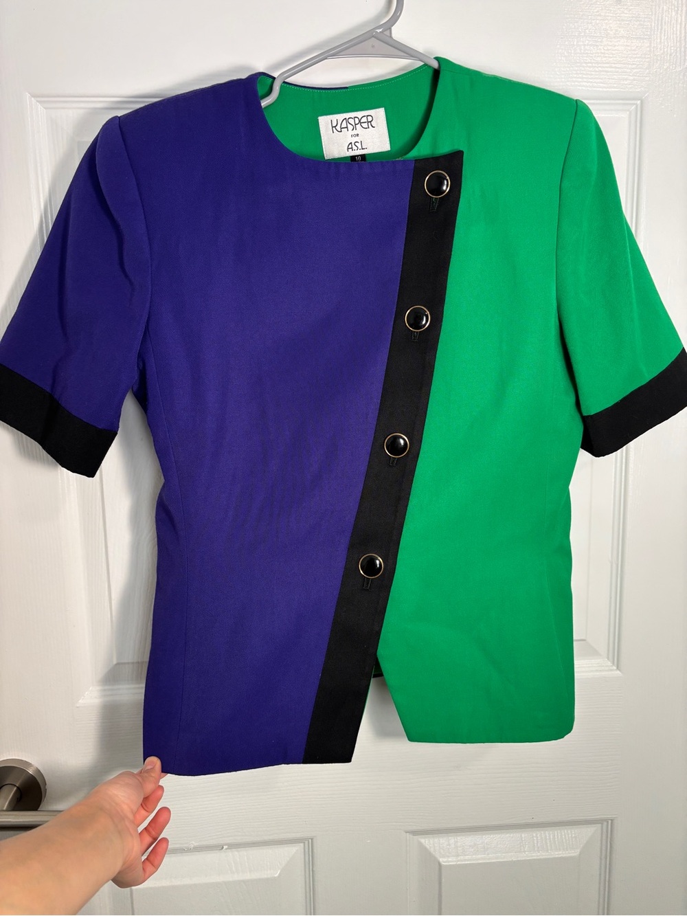 Vintage Kasper ASL Colorblock Jacket Women 10 Purple Green Asymmetrical